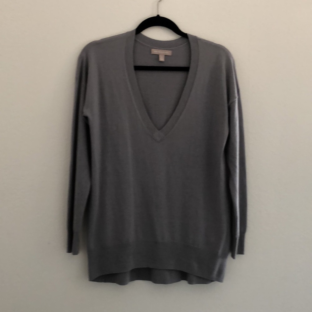 Banana Republic Small Grey deep V neck sweater. Silk, polyester and cotton.
